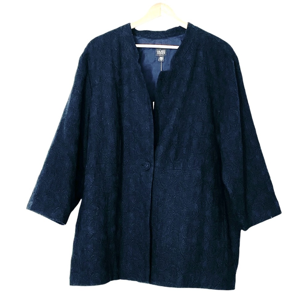 Eileen Fisher Woman Embroidered Wool Gauze 3/4 Sleeves One Button
Jacket 1X NWT
